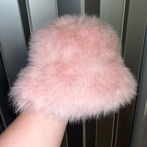 Fluffy pink hat from Amazon